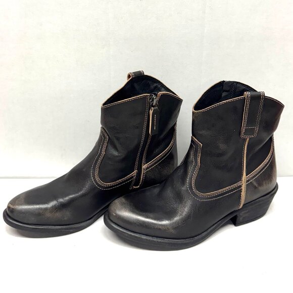 MIZ MOOZ LEATHER WESTERN BOOTIES SIDE ZIPPER CHESTNUT 37EU / 7US NEW Z-29 - Picture 1 of 4